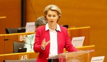 European Commission President Ursula von der Leyen addresses the Plenary of the European Parliament, amid the coronavirus disease (COVID-19) outbreak, in Brussels