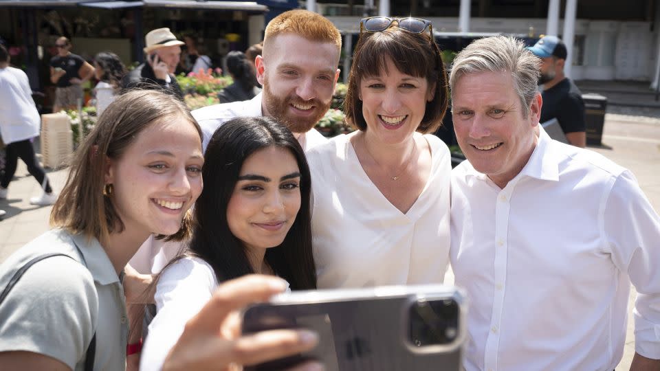 Labour leader Sir Keir Starmer (far right) and Shadow chancellor Rachel Reeves (right) on a campaign visit with Danny Beales, the local Labour candidate (back center). - Stefan Rousseau/Press Association/AP