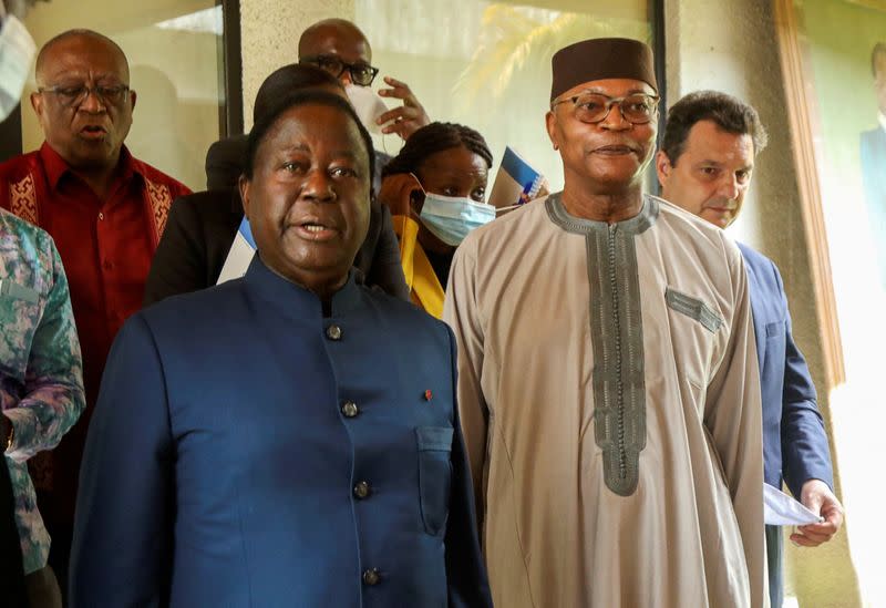 FILE PHOTO: Former Ivory Coast President Henri Konan Bedie, president of the Democratic Party of Ivory Coast (PDCI) speaks next to Mohamed Ibn Chambas, Special Representative and Head of the United Nations Office for West Africa, in Abidjan