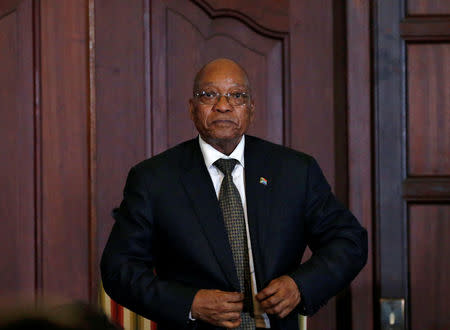 South Africa's president, Jacob Zuma looks on during the swearing in of new cabinet ministers following a reshuffle that replaced Pravin Gordhan as finance minister in Pretoria, South Africa, March 31, 2017. REUTERS/Siphiwe Sibeko