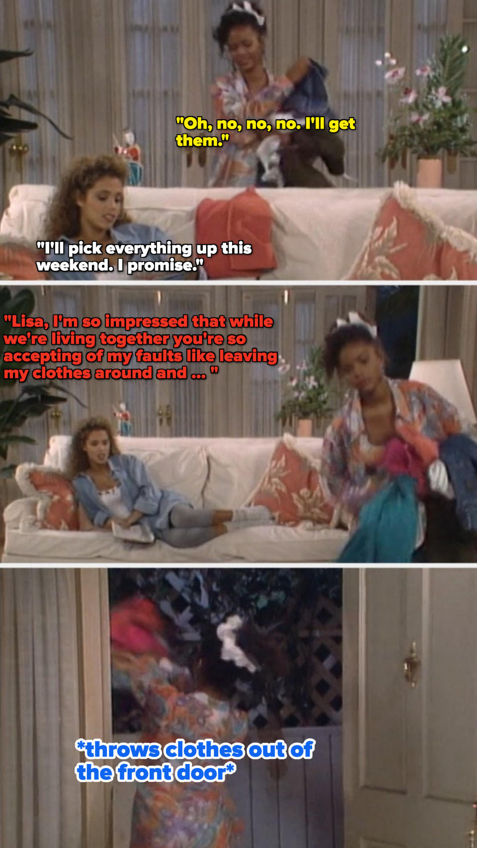 Lisa tosses Jessie's clothes out of the house