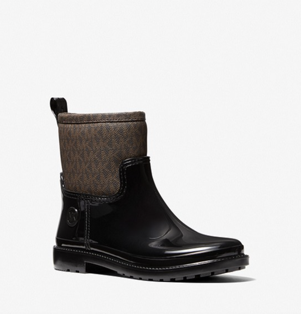 michael kors Blakely PVC and Logo Rain Boot with brown MK logo