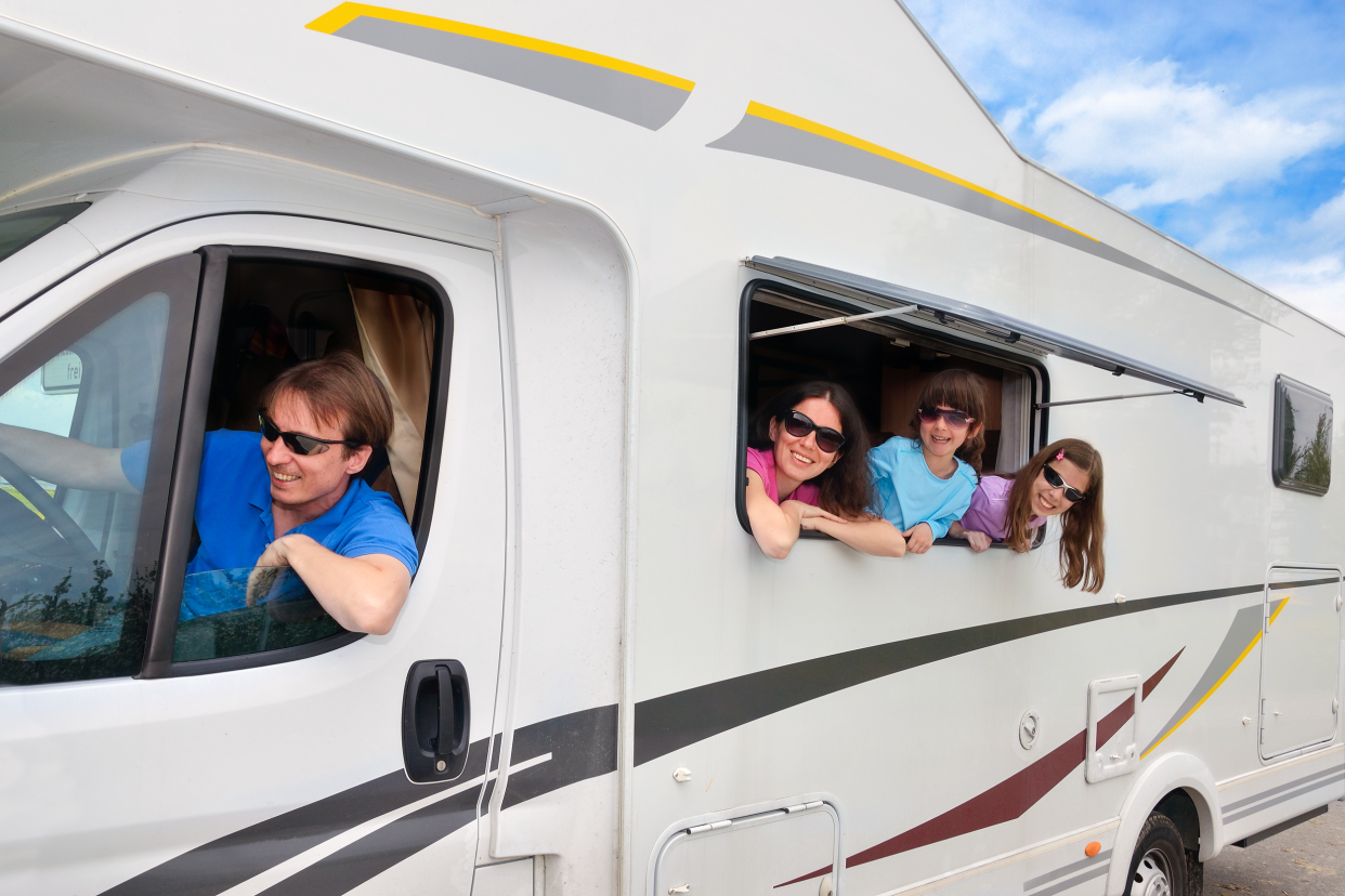 Family riding in an RV