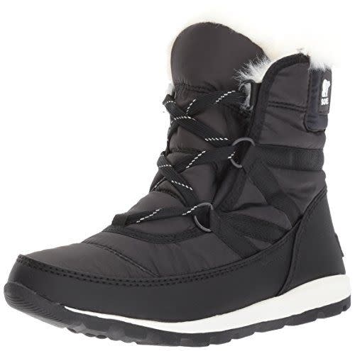 13) Sorel Women's Whitney Short Lace Snow Boot, Black, Sea Salt, 7.5 M US