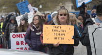 <p>Oklahoma state employees joined the picket line at the state Capitol on April 2, 2018, in Oklahoma City. (Photo: J Pat Carter/Getty Images) </p>