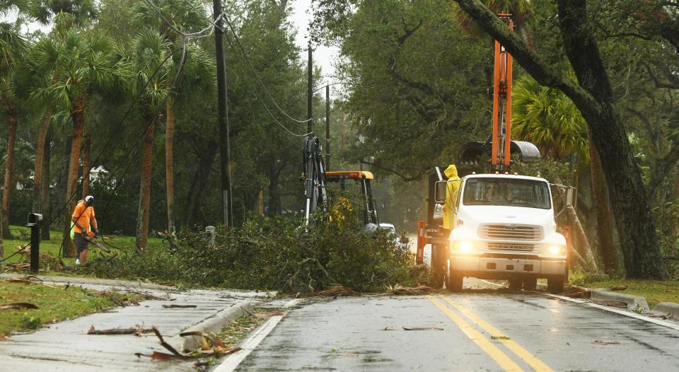 Sections of Indian River Drive in Cocoa were blocked Thursday morning due to tree or power line issues.