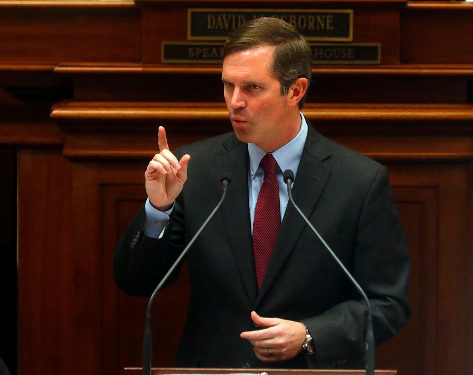 Kentucky’s Gov. Andy Beshear delivers the annual State of the Commonwealth address in the Kentucky Capitol of Frankfort. 
Jan. 3, 2024