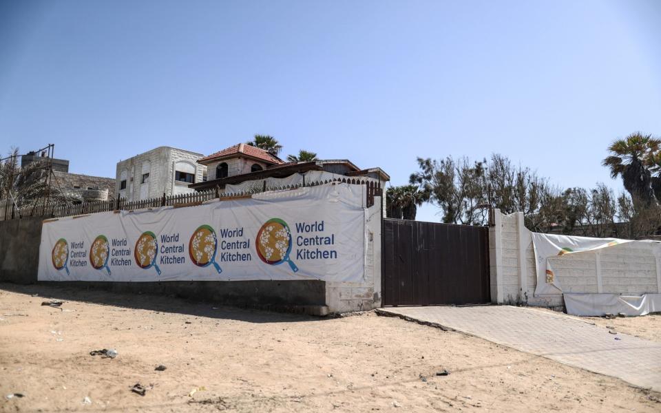 A view of the aid center of International food charity World Central Kitchen (WCK) in Nuseirat Camp, Gaza