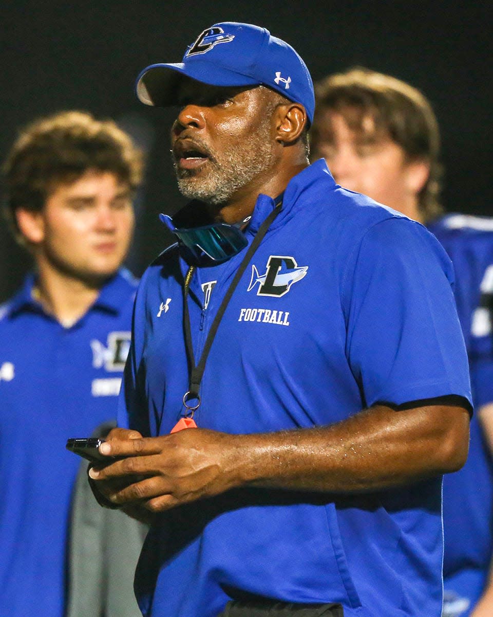 Destin head coach EG Green on the sidelines during the Destin-Rocky Bayou football game played at Destin.