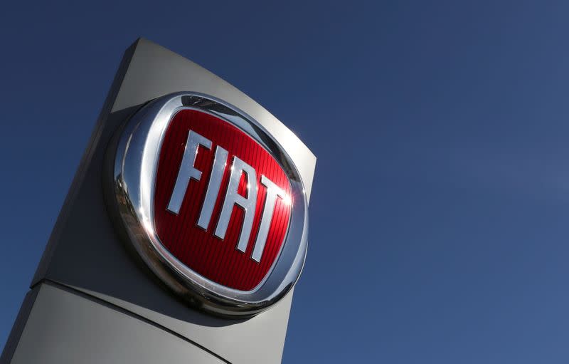 FILE PHOTO: A logo of Fiat is seen outside a car dealer, amid the coronavirus disease (COVID-19) outbreak in Brussels