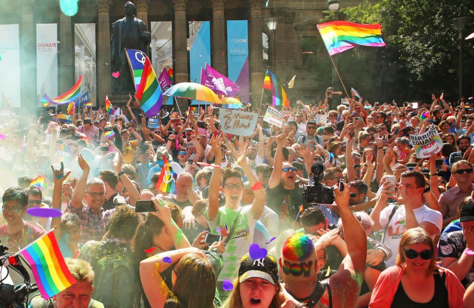 Over 12.7 million people voted in the survey, with 61.6 per cent of the Australian public ticking Yes, endorsing same-sex marriage. Photo: Getty Images