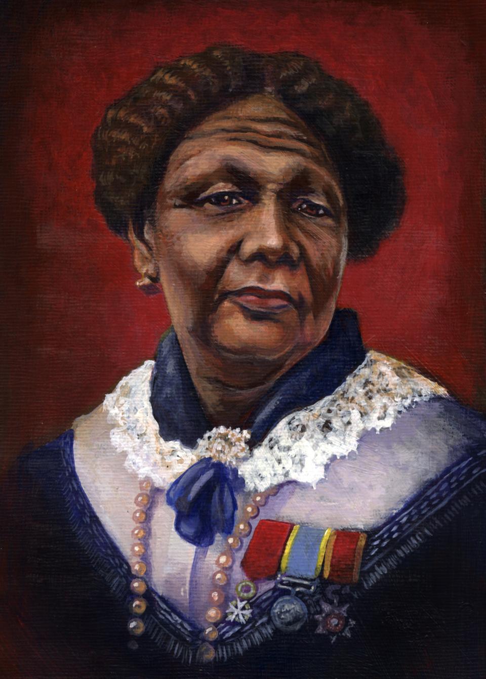 Mary Jane Seacole (1805-1881), was Jamaican-born and of Scottish and Creole descent. Seacole set up what she called the 'British Hotel' behind the lines during the Crimean War, from where she provided support for wounded servicemen on the battlefield.  She was posthumously awarded the Jamaican Order of Merit in 1991 and in 2004 she was voted the greatest Black Briton. This is a contemporary painting. (Photo by Print Collector/Getty Images)