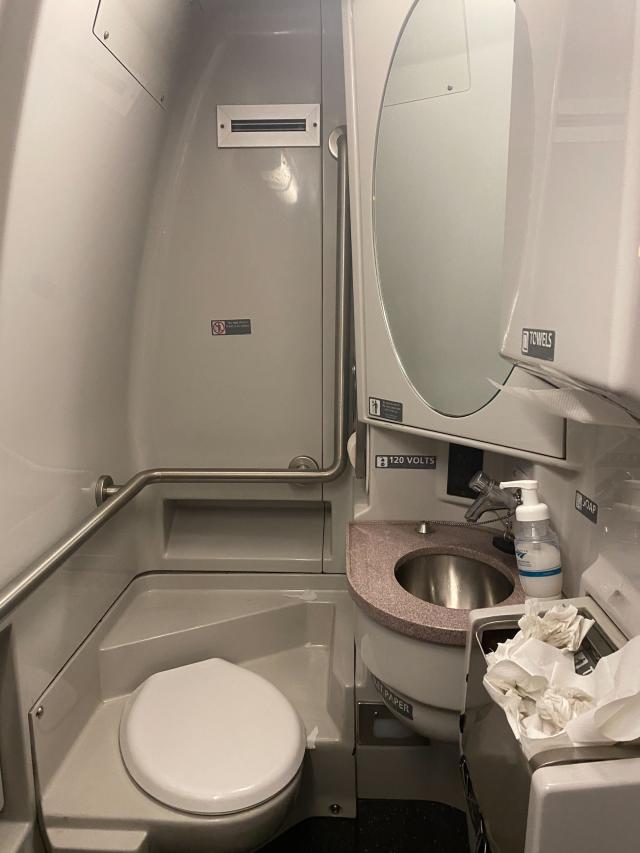 Bathroom in a business-class Amtrak car