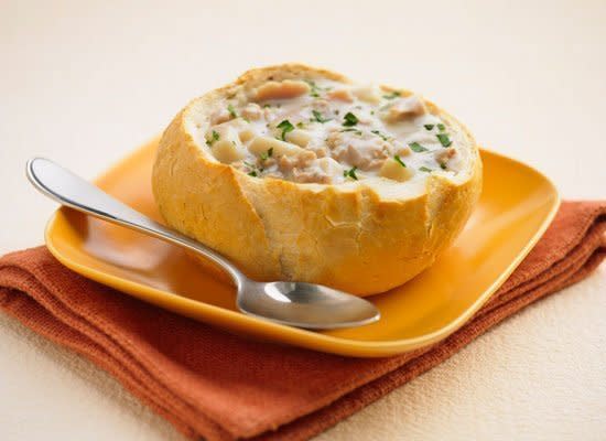 Instead of using a salt pork base, this New England-style clam chowder features chicken broth for just as much flavor without the fat.    <strong>Get the Recipe for <a href="http://www.huffingtonpost.com/2011/10/27/creamy-clam-chowder_n_1050410.html" target="_hplink">Creamy Clam Chowder</a></strong>