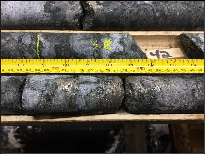 <i><strong>Figure 4: Massive sulfide band and cluster Intersected in Hole DH24-02 (43.1m - 43.7m)</strong></i>