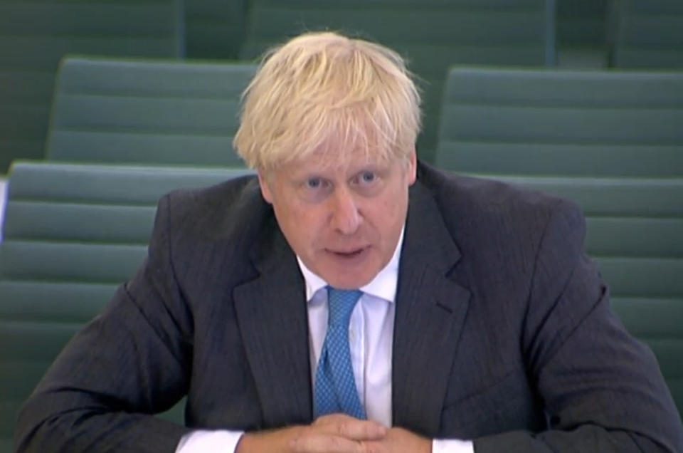 Boris Johnson gives evidence to the Commons Liaison Committee in the Boothroyd Room in the House of Commons, London, where he admitted there was not enough coronavirus testing capacity and promised that there would be capacity for 500,000 tests a day by the end of October. (Photo by House of Commons/PA Images via Getty Images)