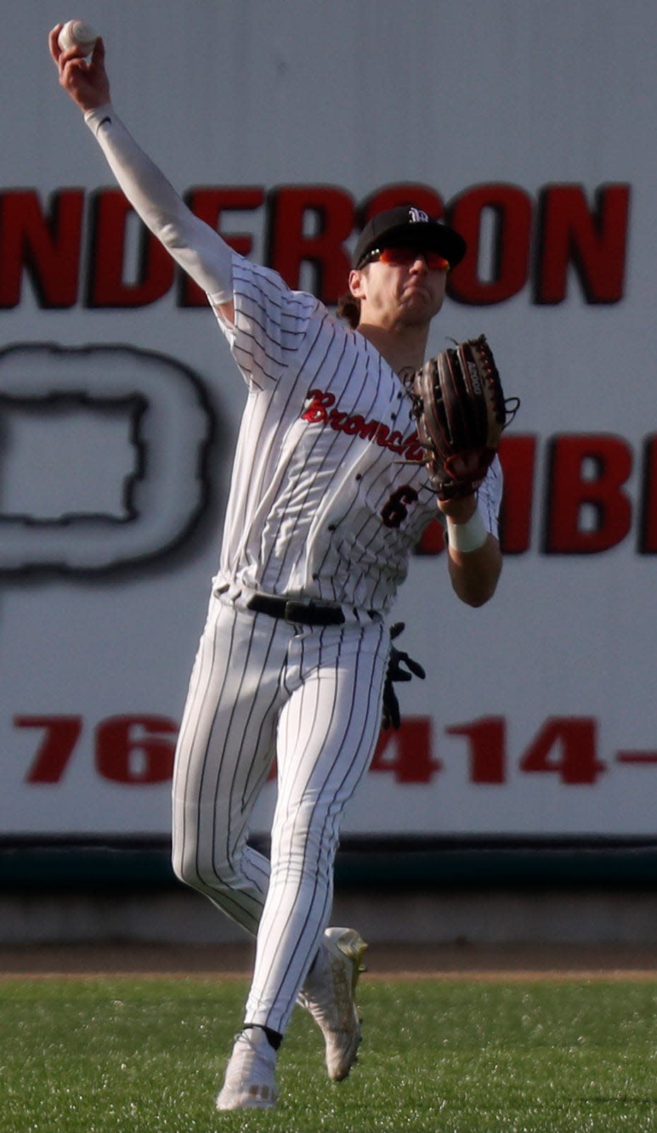 Lafayette Jeff Bronchos Garrett Rainey (6) throws the ball during the IHSAA baseball game against the Huntington North Vikings, Friday, April 7, 2023, at the Loeb Stadium in Lafayette, Ind. Huntington North won 4-2.
