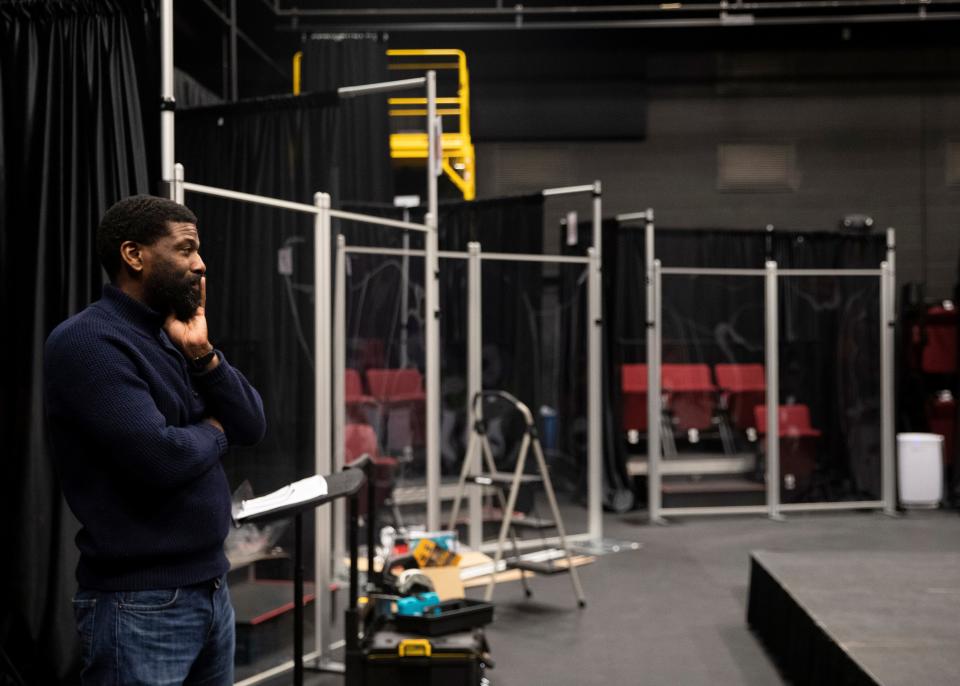 Founder Ekundayo Bandele during a rehearsal for a new play, a one-woman show at the Hatiloo Theatre in Memphis, Tenn., on Friday, Feb. 12, 2021.