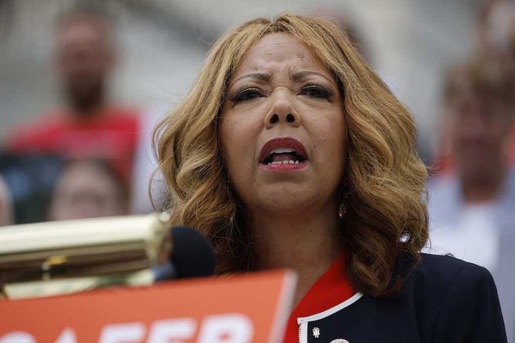 Rep. Lucy McBath (D-GA), whose son was killed by gun violence, speaks during an event before voting on the Bipartisan Safer Communities Act in front of the House of Representatives on June 24, 2022, in Washington, D.C. (Photo by Chip Somodevilla/Getty Images)