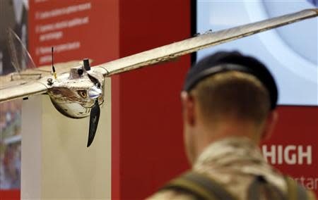 A Shepherd-MIL Unmanned Aerial Vehicle (UAV) is seen during the Defence Security Equipment International (DSEI) arms fair at ExCel in London September 10, 2013. REUTERS/Stefan Wermuth