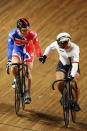 Jason Kenny (l) of Great Britain shakes hands with Robert Forstemann of Germany after beating him in the 1/4 finals of the Men's Sprint during during day two of the 2011 Track Cycling European Championships at Omnisport Apeldoorn on October 22, 2011 in Apeldoorn, Netherlands. (Getty Images)