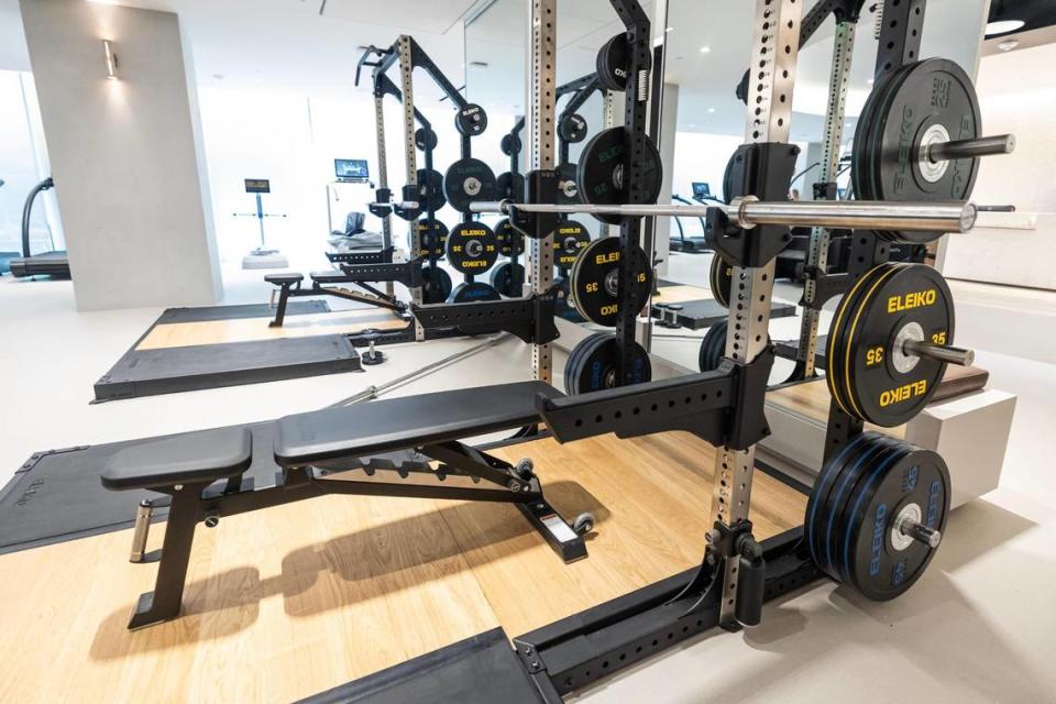 Inside weights and exercise room at the Canyon Ranch Wellness Center inside the Crescent Hotel in Fort Worth on Wednesday, Dec. 6, 2023.