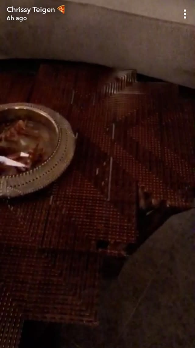 Teigen documented the aftermath on Snapchat.