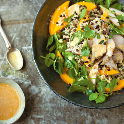 Quinoa, black lentil, mango and smoked chicken salad recipe | A Change of Apetite by Diana Henry | Recipes | Food | Red Online