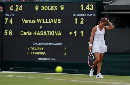 Britain Tennis - Wimbledon - All England Lawn Tennis & Croquet Club, Wimbledon, England - 1/7/16 Russia's Daria Kasatkina reacts during her match against USA's Venus Williams REUTERS/Andrew Couldridge