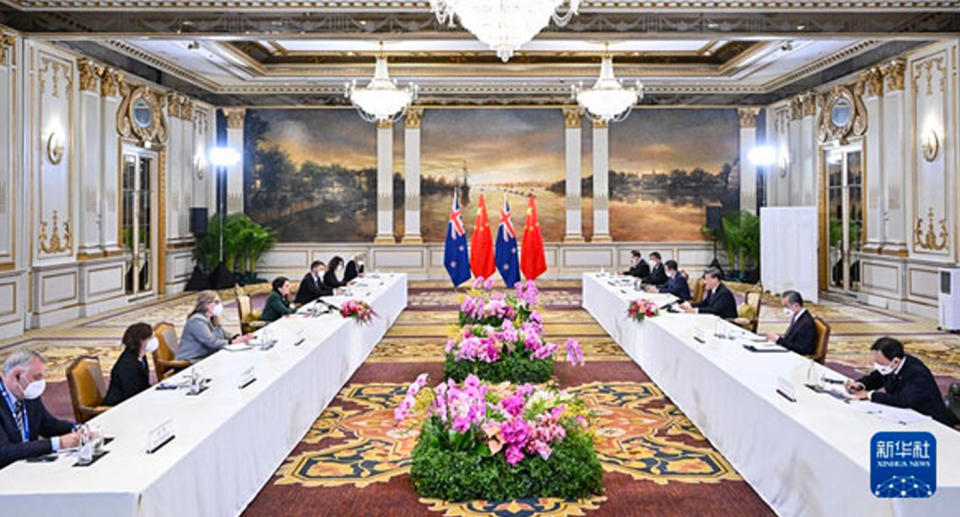 Ardern and Xi's meeting lasted well beyond the allocated 20 minutes, the NZ PM said. Source: FMPRC/ Xinhua