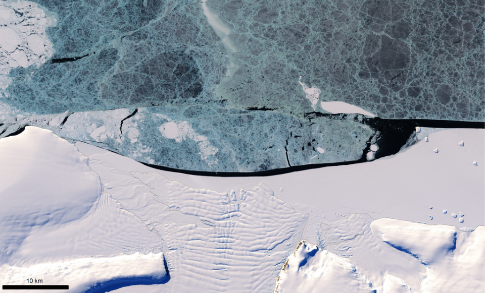 Researchers say that sea ice, pushed against ice shelves in the eastern Antarctic Peninsula by a change in regional wind patterns, may have helped to protect the ice shelves from losses (Scott Polar Research Institute PA)