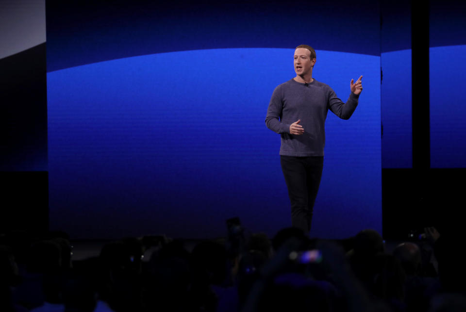 SAN JOSE, CALIFORNIA - APRIL 30: Facebook CEO Mark Zuckerberg speaks during the F8 Facebook Developers conference on April 30, 2019 in San Jose, California. Facebook CEO Mark Zuckerberg delivered the opening keynote to the FB Developer conference that runs through May 1. (Photo by Justin Sullivan/Getty Images)