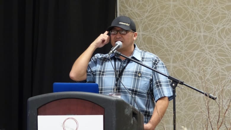 Boy, 10, reads own book in Nakoda at First Nations language conference