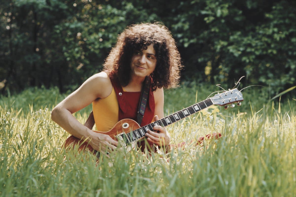 Marc Bolan with his Gibson Les Paul guitar in 1972 (Getty Images)