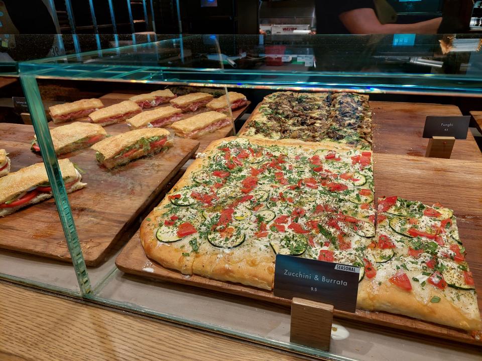 Pizza on display at the Starbucks Reserve Roastery in Chicago