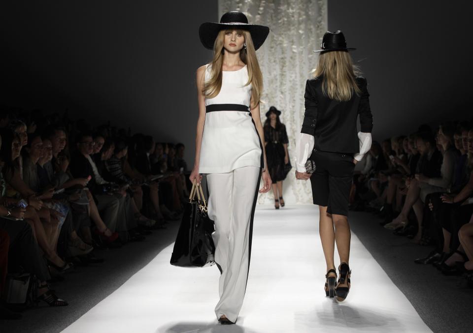 A model wears a design from the Rachel Zoe Spring 2013 collection at Fashion Week in New York, Wednesday, Sept. 12, 2012. (AP Photo/Kathy Willens)