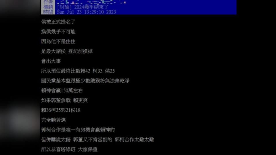 網友預測2024總統大選結局。（圖／翻攝自PPT）