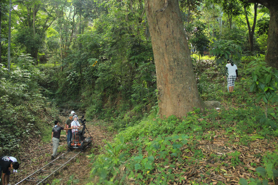 Aparisyon: Crew blocks and tests dolly shot in the forest (Photo courtesy of Cinemalaya)