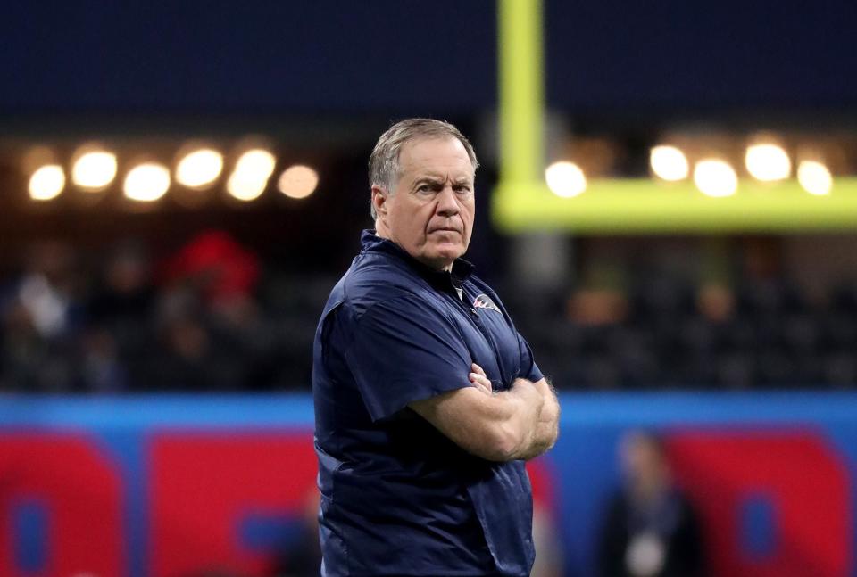 ATLANTA GA. - FEBRUARY 3: Head coach Bill Belichick of the New England Patriots on the field before Super Bowl LIII at Mercedes-Benz Stadium on February 3, 2019 in Atlanta, GA. (Staff Photo By Nancy Lane/MediaNews Group/Boston Herald)