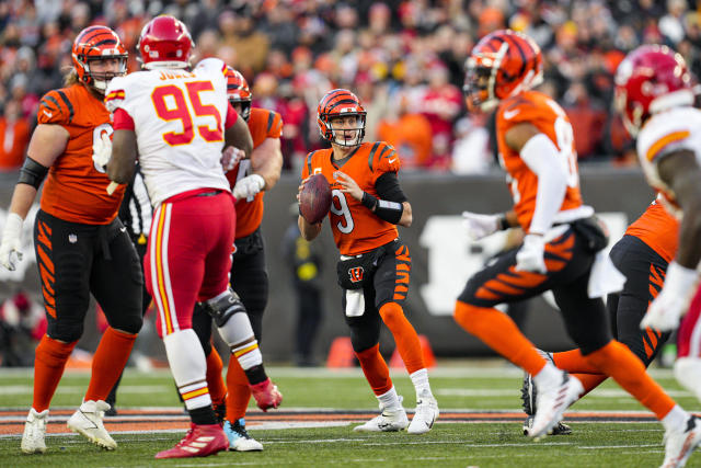 Cincinnati Bengals quarterback Joe Burrow (9) smiles post game against the  Denver Broncos in the second half of an NFL football game Sunday, Dec 19,  2021, in Denver. (AP Photo/Bart Young Stock