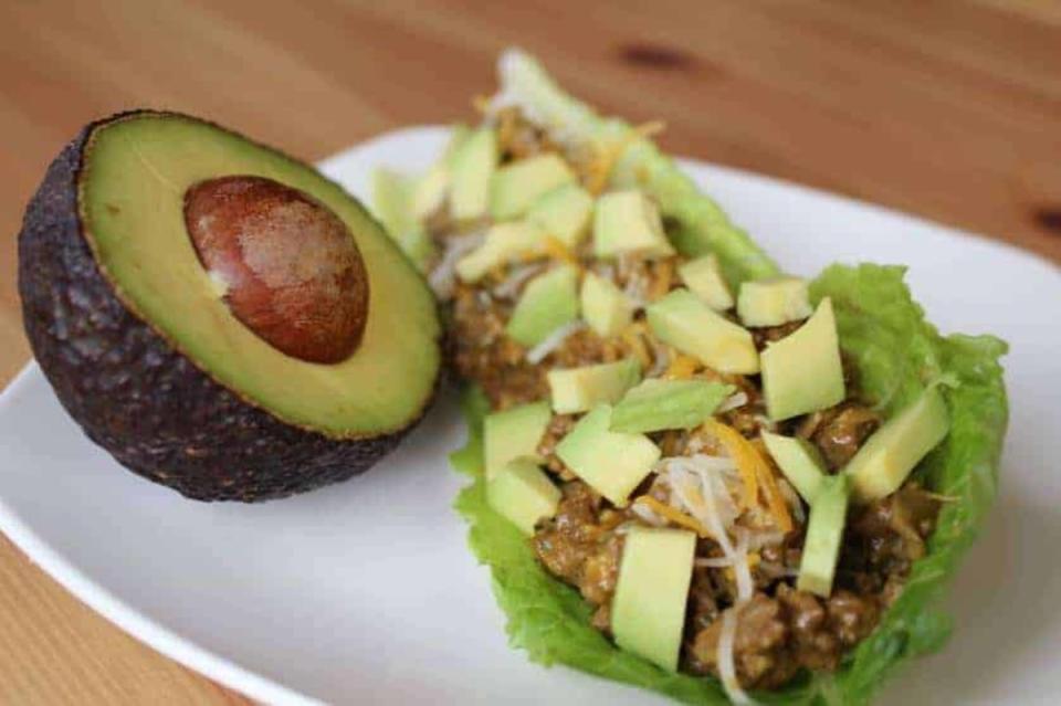 <p>Keen for Keto</p><p>Replace your regular tacos with these lettuce tacos, so you can eat an extra one!</p><p><strong>Get the recipe:</strong><a href="https://keenforketo.com/keto-lettuce-wrap-tacos/" rel="nofollow noopener" target="_blank" data-ylk="slk:Keto Lettuce Wrap Tacos;elm:context_link;itc:0;sec:content-canvas" class="link "> <strong>Keto Lettuce Wrap Tacos</strong></a></p><p><strong>Related: 19 <a href="https://parade.com/1142734/felicialim/lettuce-wrap-recipes/" rel="nofollow noopener" target="_blank" data-ylk="slk:Low-Carb Lettuce Wrap Recipes;elm:context_link;itc:0;sec:content-canvas" class="link ">Low-Carb Lettuce Wrap Recipes</a></strong></p>