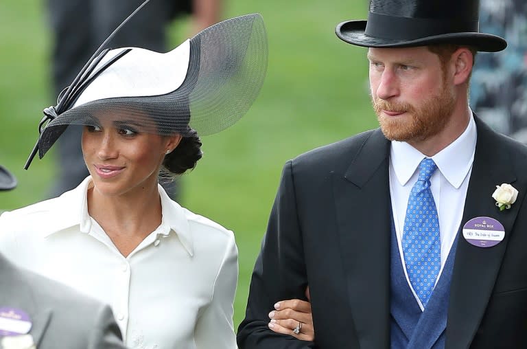 Prince Harry attends Royal Ascot and his wife Britain's Meghan, their first appearance together at what is one of the highlights of the horse racing calendar