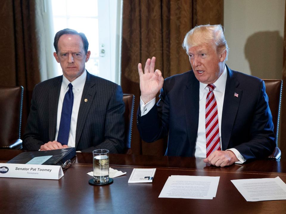 Republican Sen. Pat Toomey of Pennsylvania at the White House with Trump in February 2018.