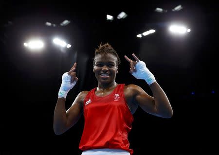 2016 Rio Olympics - Boxing - Final - Women's Fly (51kg) Final Bout 267 - Riocentro - Pavilion 6 - Rio de Janeiro, Brazil - 20/08/2016. Nicola Adams (GBR) of Britain reacts after winning her bout. REUTERS/Peter Cziborra