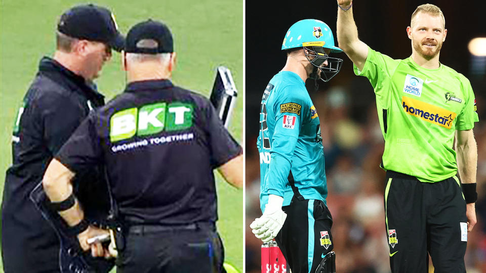 Nathan McAndrew, pictured here ending Colin Munro's innings in the BBL after the umpires changed the ball.