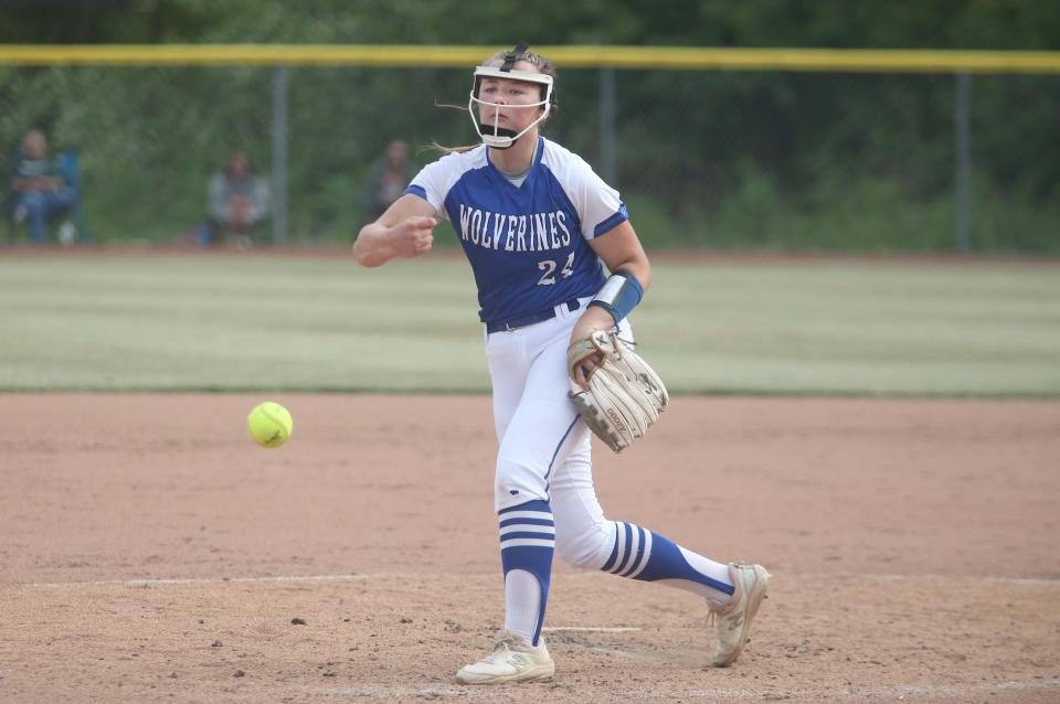 Ellwood City's Amber McQuiston delivers a pitch in the third inning against Yough during the first round of the WPIAL 3A Playoffs Tuesday evening at North Allegheny High School.