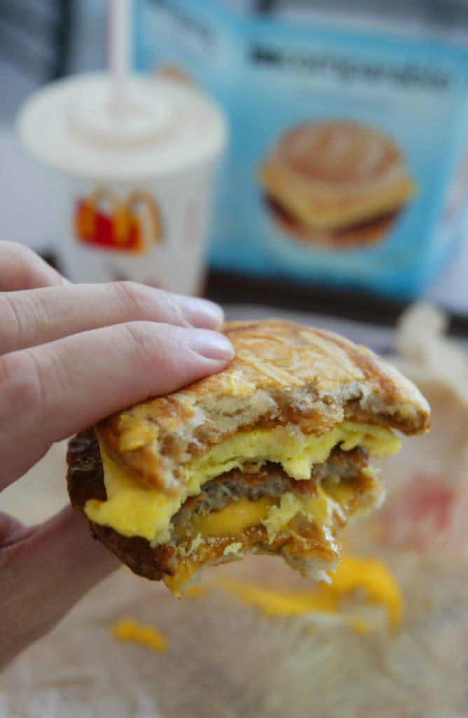 A McGriddle breakfast sandwich from McDonald's.