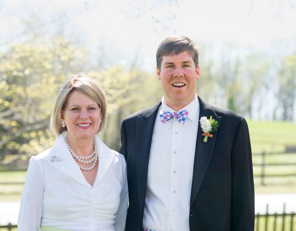 <p>Courtesy Leigh Webber</p> Caroline and Richard at his wedding