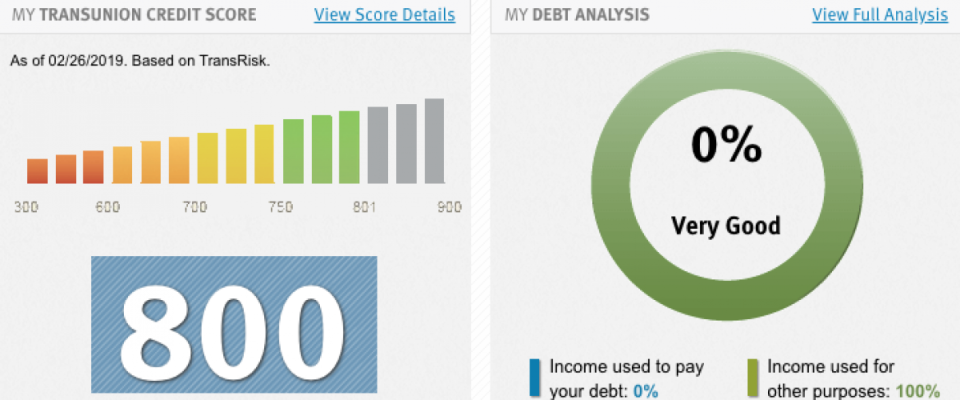 A TransUnion credit report and score.