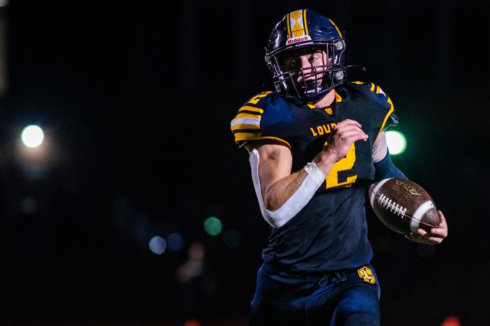 Lourdes' Matthew Krauza runs in a touchdown during the Section 9 football game at Our Lady of Lourdes High School in Poughkeepsie on Friday, September 16, 2022.